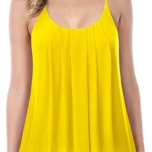 NINEXIS Womens Sleeveless Pleated Chiffon Layered Cami Tank Top Yellow
